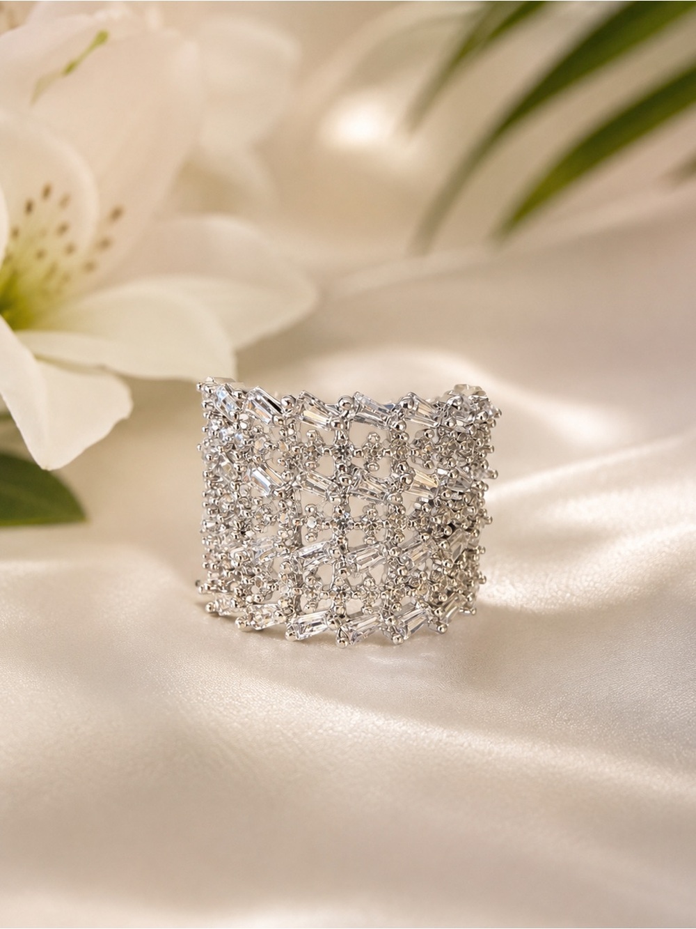 🇨🇦Canada Day Blowout!  Crystal Lattice Wide Band Ring - Elegant